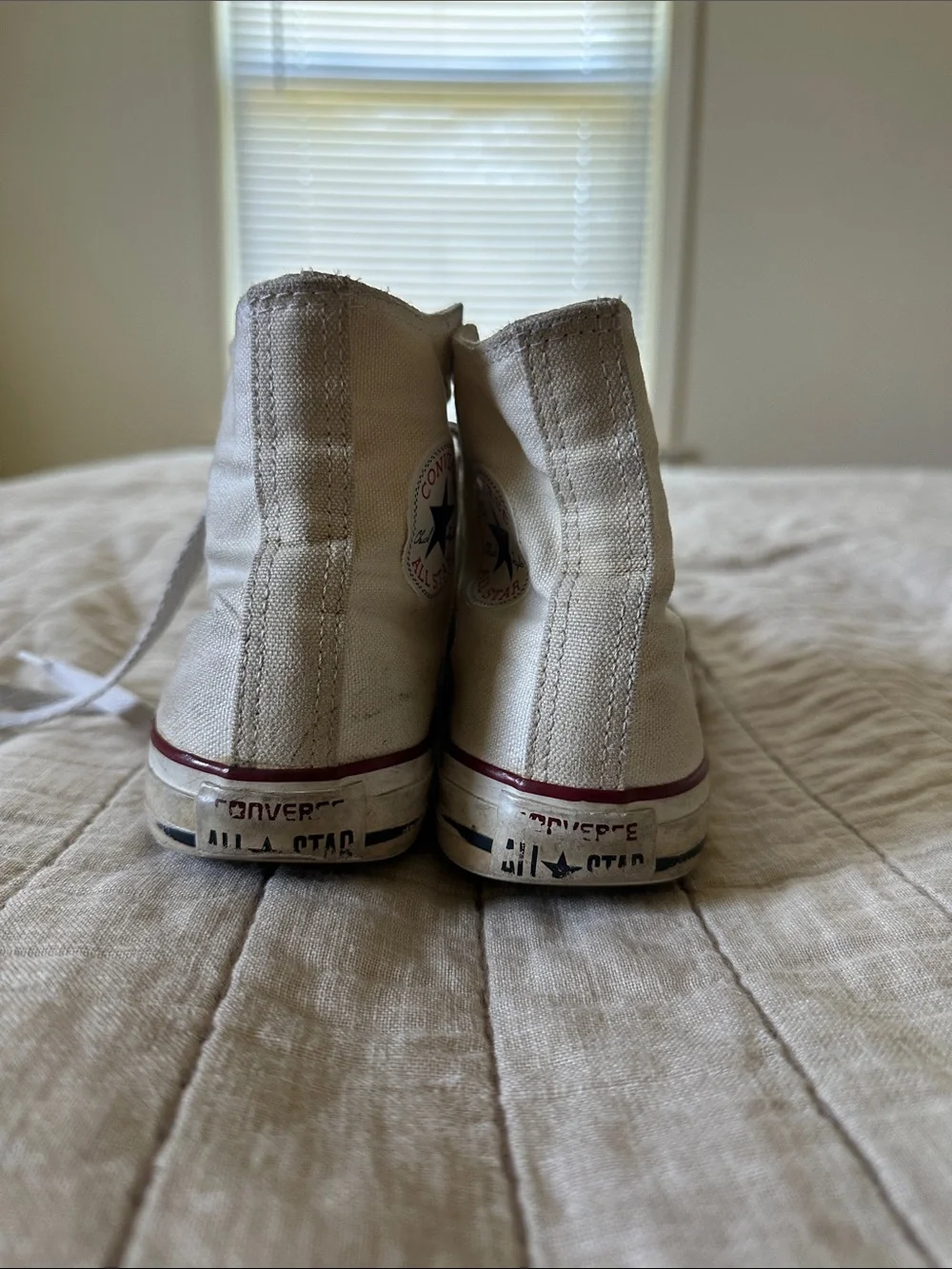 Converse Kids White High-Top Sneakers with Red & Black Stripe